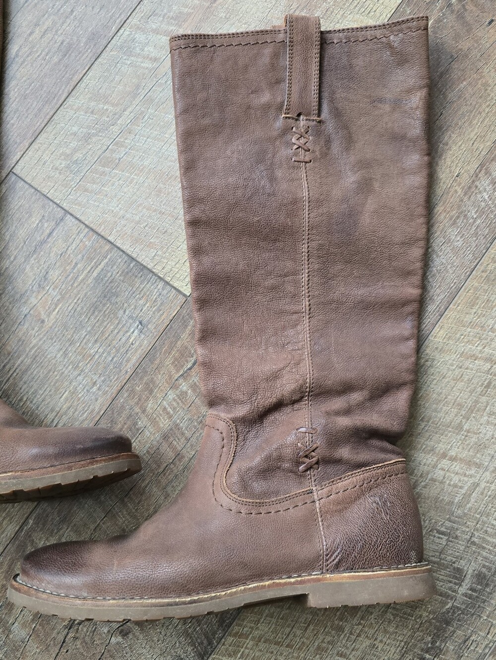 FRYE Celia X Stitch Brown Pebble Leather Tall Pull On Riding Boots Size 7 B - Picture 4 of 12